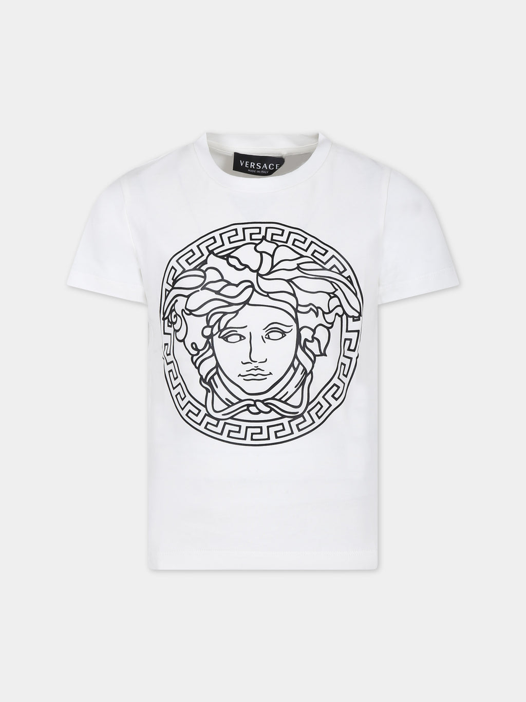 T-shirt bianca per bambina con stampa Medusa